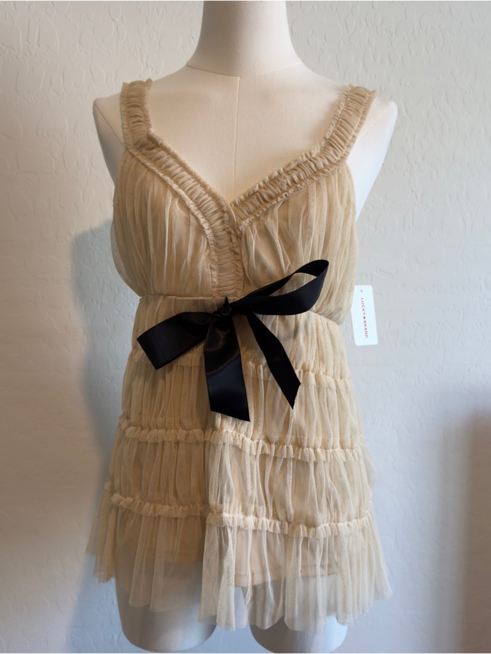 Lucky Brand Cream Lace-Trim Top